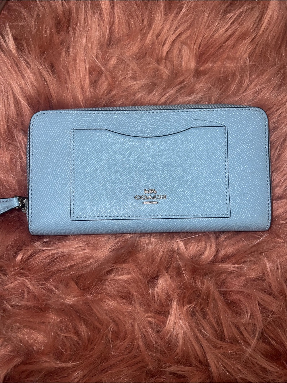 Coach Light Blue Saffiano Zip-Around Wallet